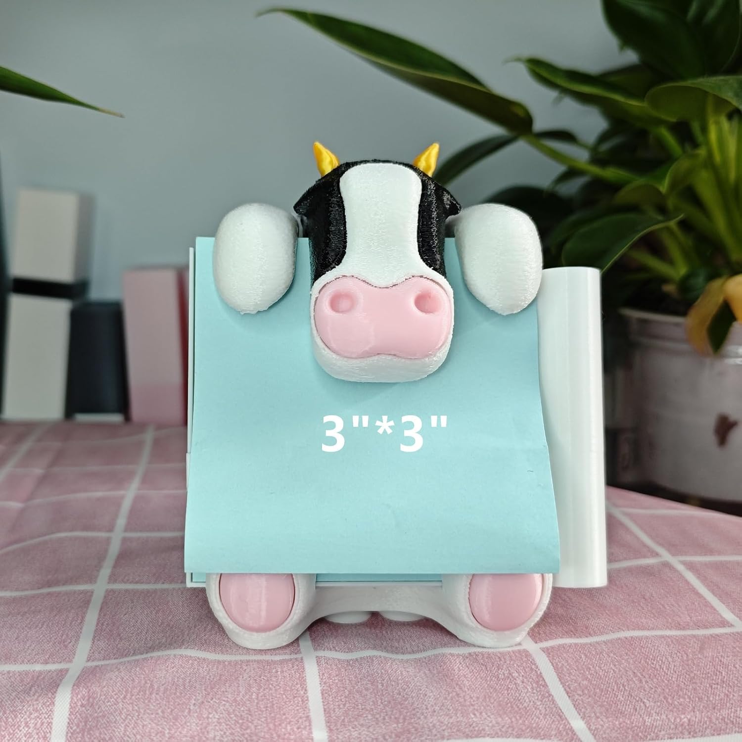 Cow Sticky Note Holder Pop-up Note Dispenser with Pen Holder for Desk Home Office Accessories, 3x3 In, Black, C18