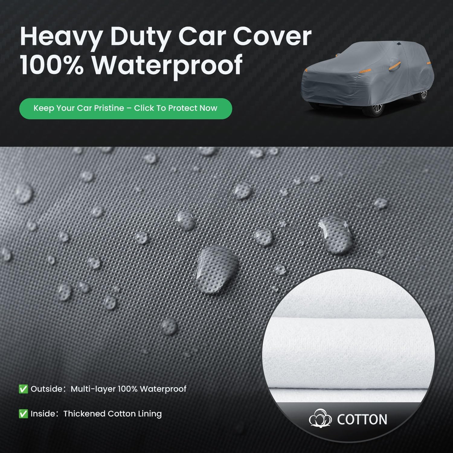 Waterproof Wrangler 4 Dr/Unlimited 4 Door JK JL(1987-2026) Car Cover with Breathable Vents, [2025 Upgrade] Premium Covers with Cotton Liner and Zipper Door, Sun Rain Snow Dust Uv Protection.