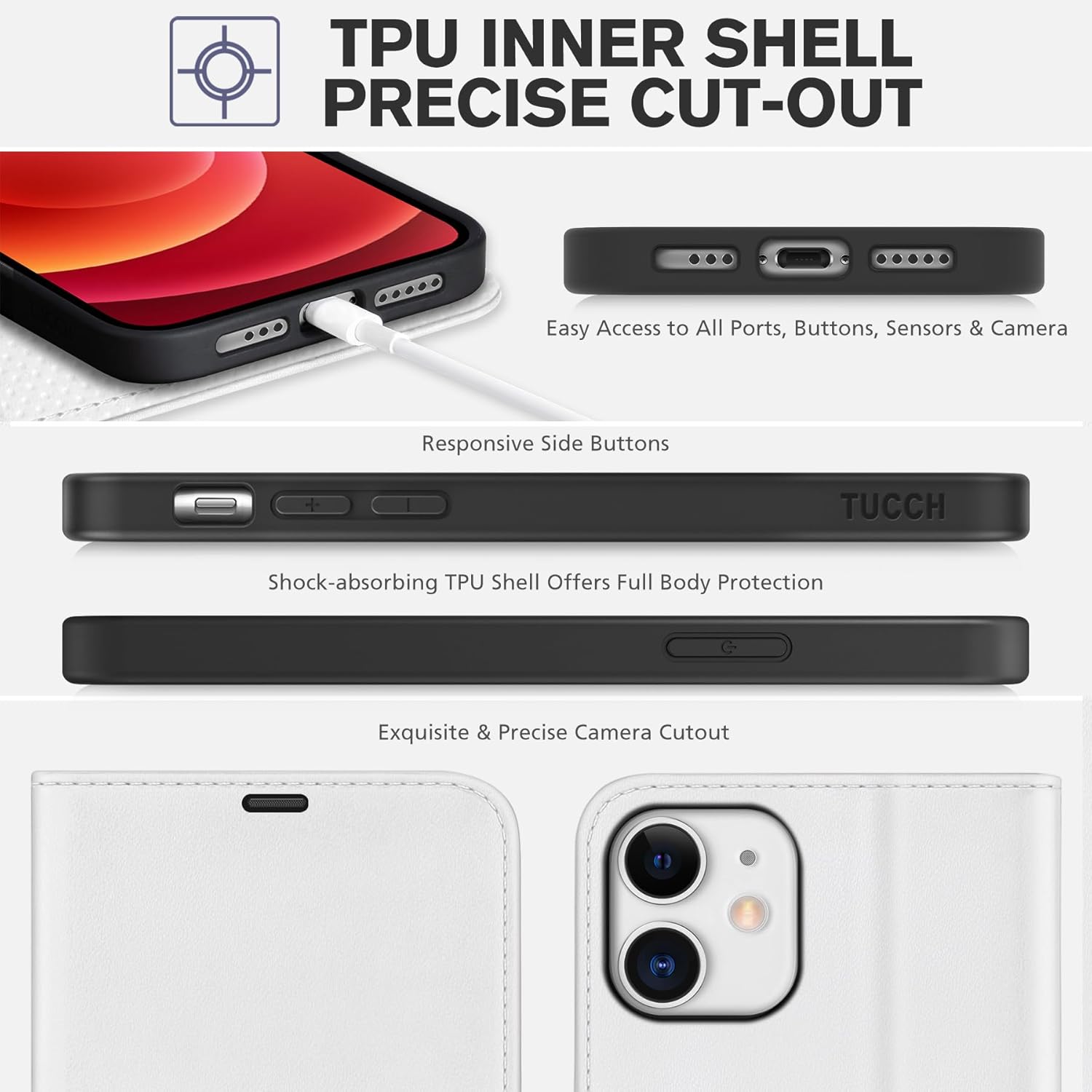 TUCCH Wallet Case for iPhone 12 /iPhone 12 Pro 5G, RFID Blocking Card Slot Stand [Shockproof TPU Interior Case] PU Leather Magnetic Protect Flip Cover Compatible with iPhone 12 Pro/12 6.1-inch, White