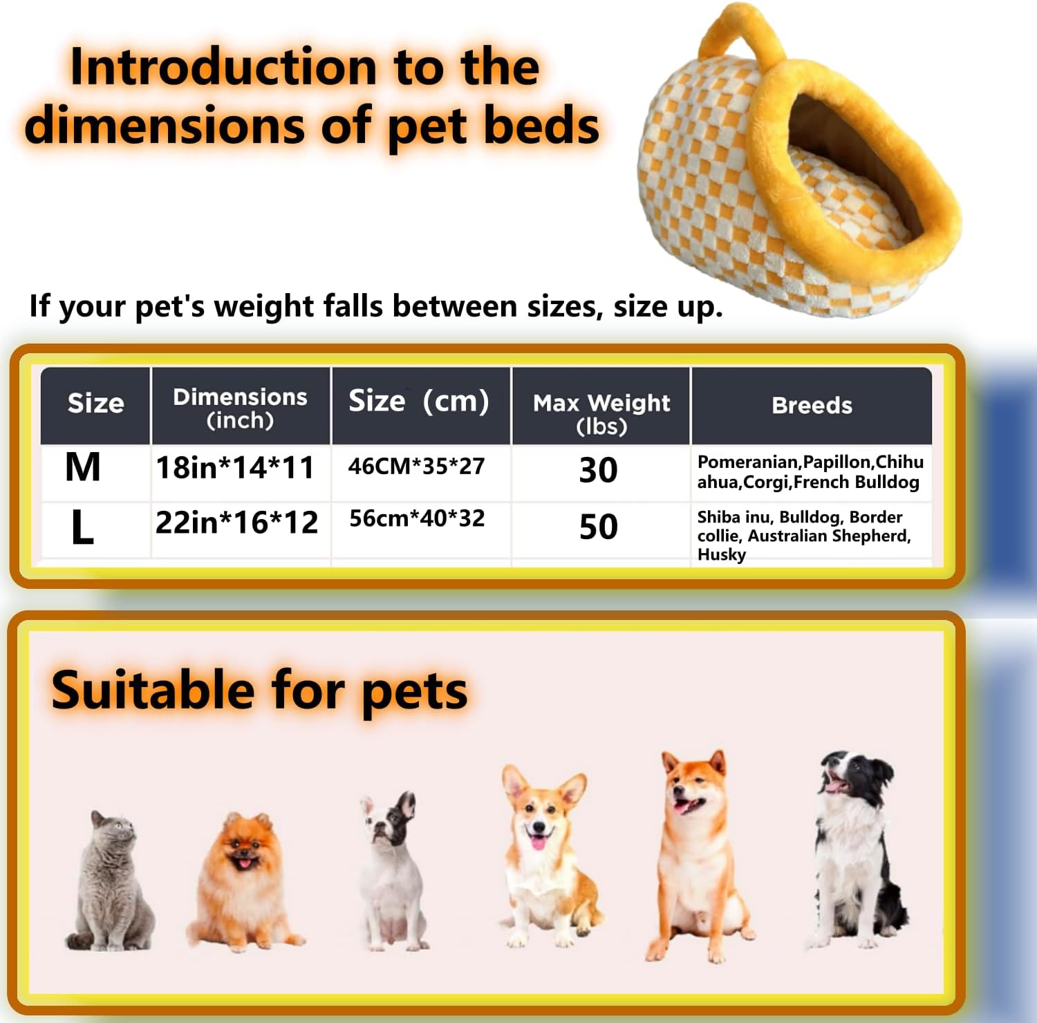 Cat Bed for Indoor Cats - Cat Cave Beds Cat House Cat Tent with Removable Washable Cushioned Pillow, Soft Kitten beds,Cat Beds & Furniture, for Small and Medium Pet Bed (Yellow, M)
