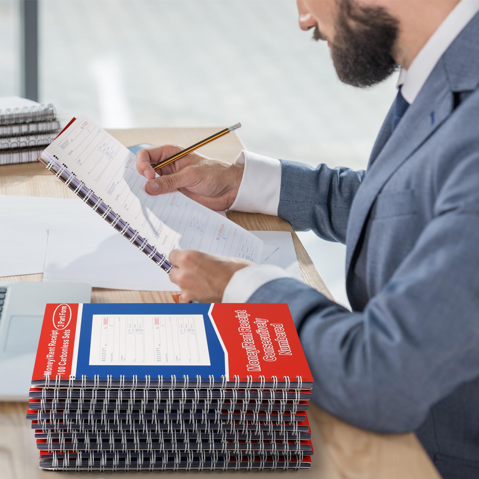 Crtiin 10 Bücher Geld und Miete Quittungsbuch 3-teiliges kohlenstofffreies Quittungsbuch Spiralbindung Quittungsbuch mit selbstdurchschreibenden Kopien 100 Sets pro Buch 4 Quittungen pro Seite (19,1 x