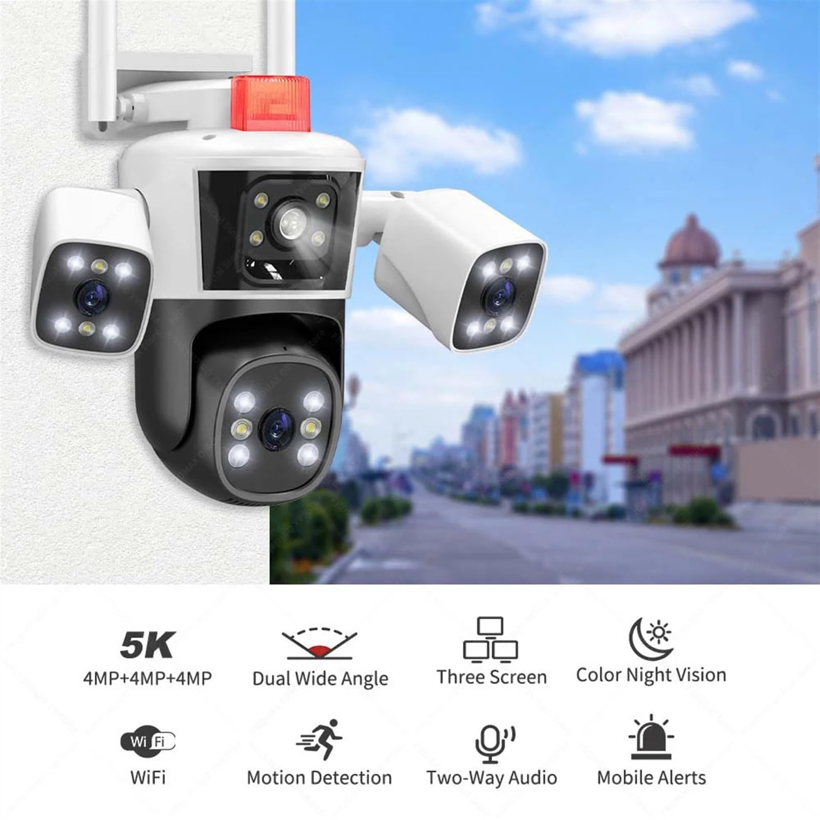 Kamera bezpieczeństwa, Kamera IP 6K 12MP Trzyobiektywowy widok panoramiczny Zewnętrzna kamera PTZ Śledzenie AI Ochrona bezpieczeństwa Kamery monitorujące CCTV(12MP Cam Add 128G)