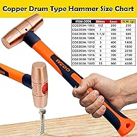 Vista 2 de WEDO Martillo de trineo de cobre 1/2lb,Martillo de mazo de cobre macizo, mango de fibra de vidrio, longitud 11.024 in, forjado a presión, resistente