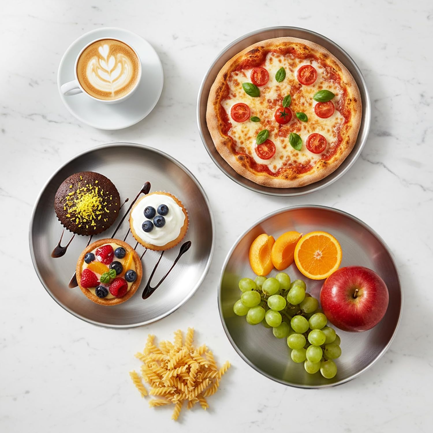 8 Pcs 8 Inch Pizza Pans Bulk, Stainless Steel Personal Pizza Pan Reusable Round Baking Pans Small Silver Serving Tray for Cooking, Grilling, Baking, Home, Restaurant, Picnic
