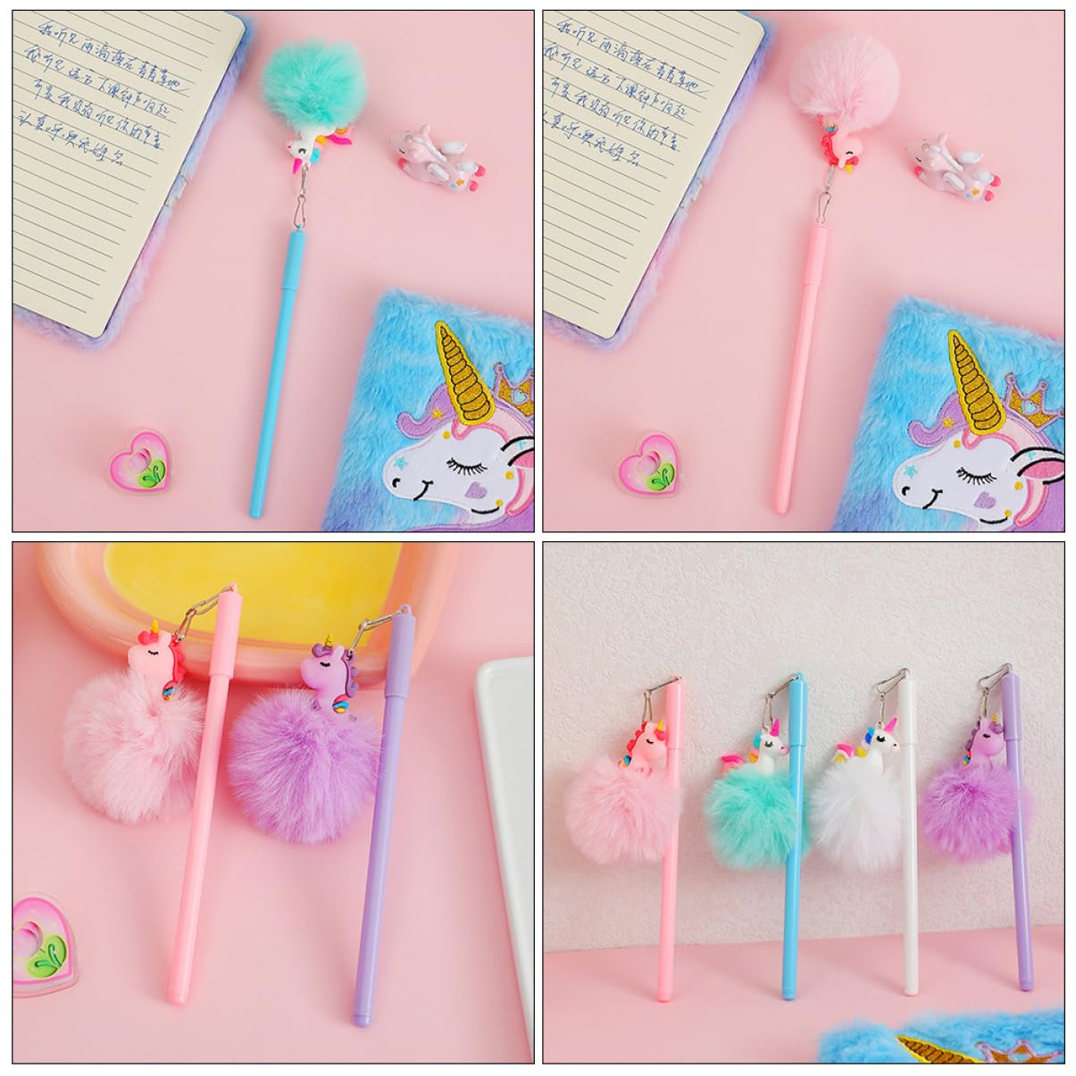 Operitacx 5 Ensembles Stylos À Écrire Pour Garçon Fille Stylos Cartoon Avec Pompons Colorés Fournitures Scolaires Kawaii Pour Élèves Pratiques Pour Filles Et Garçons 4 Pièces * 5