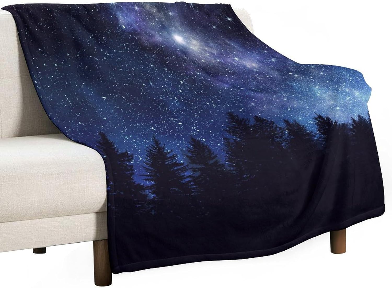 Fantasy Stars Night Blanket, Starry Sky Galaxy Universe Outer Space Forest Silhouette Decor Print Cozy Soft Fluffy Warm Flannel Throw Blanket, Plush Blanket for Couch, Sofa, Chair, Bed, 60x80in