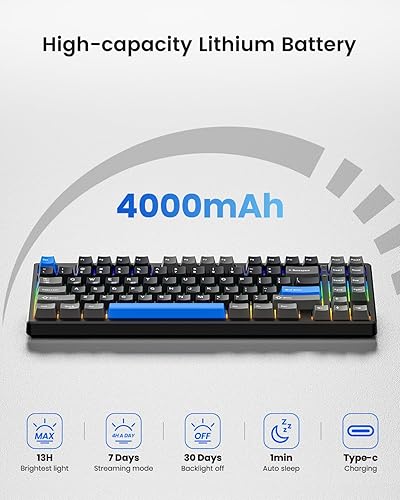 Miniatura 8 de Teclado mecánico inalámbrico, montaje en junta con sonido cremoso, Bluetooth2.4GHzUSB-C, intercambiable en caliente personalizado, retroiluminación