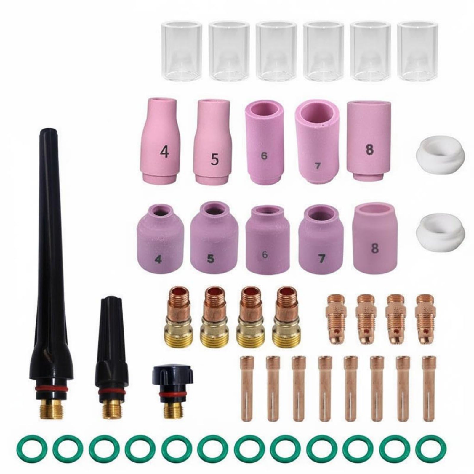 Lente per Torcia Saldatura Set Completo Ugelli Allumina Lente Gas Pinze Colletto Retrotesta per Miglior Controllo Arco E Accesso Zone Strette Adatto per Riparazioni Metallo E Fabbro