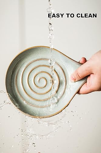 Miniatura 28 de Soporte de cuchara de cerámica para encimera de cocina, soporte de cuchara de porcelana para estufa, soporte grande para espátula, cucharas o Blanco