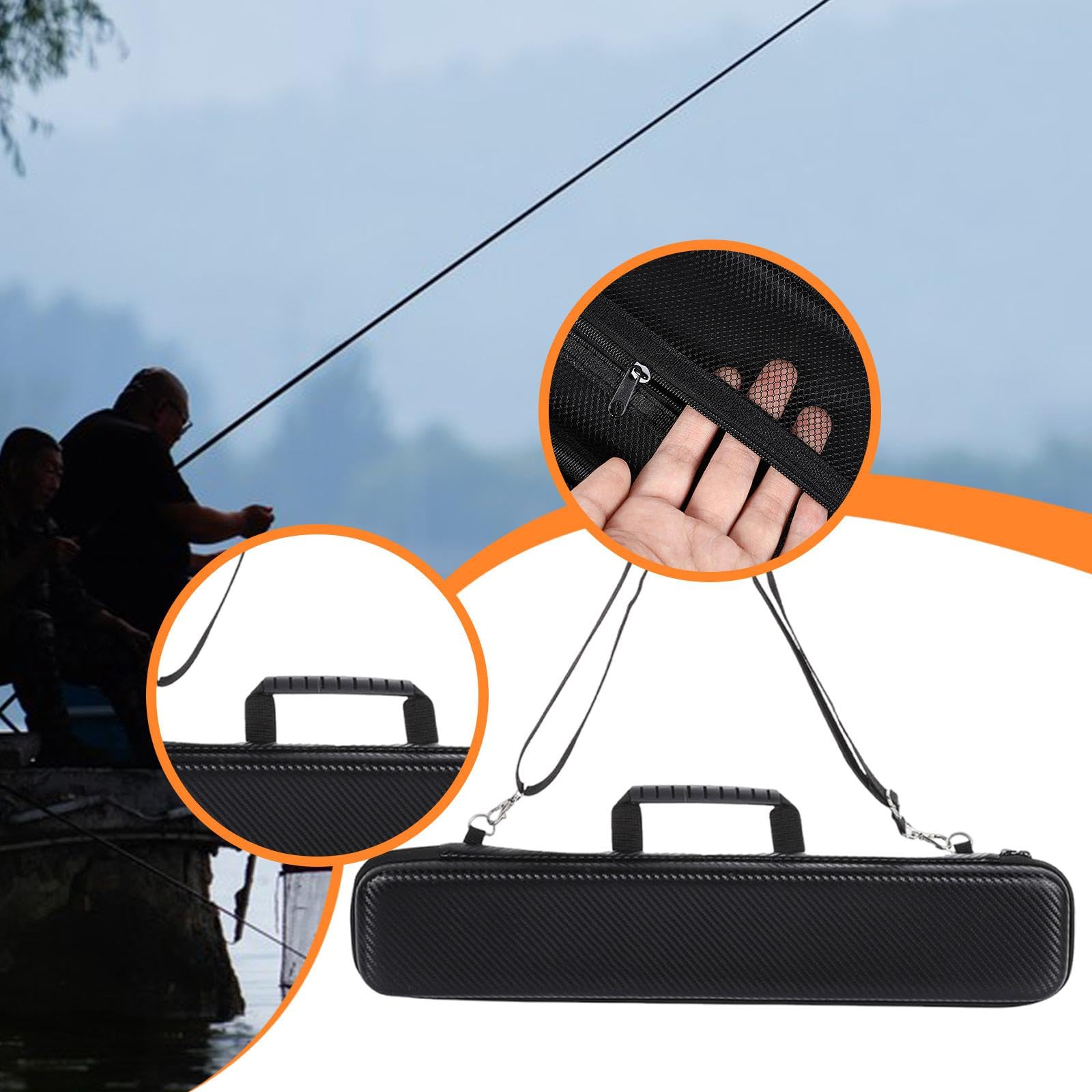 MERIGLARE Étui Rigide en EVA pour Canne à Pêche, Portable et Résistant Aux Chocs, avec Bandoulière. Idéal pour Les et La Pêche en Extérieur. Fermetures