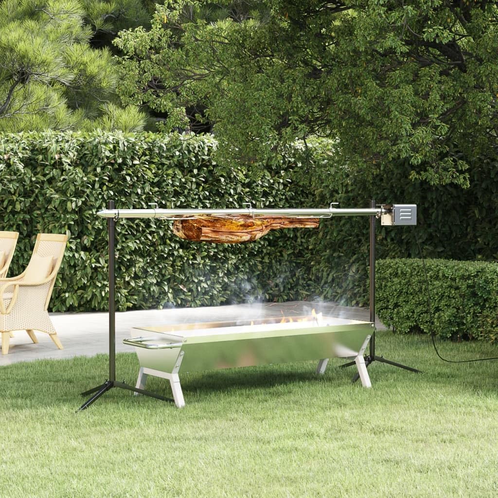 vidaXL Rotisserie Grill Automatisch, Elektrogrill mit Drehspieß Griffen, Spießgrill für Außenbereich, Outdoor Grill Holzkohlengrill, Edelstahl