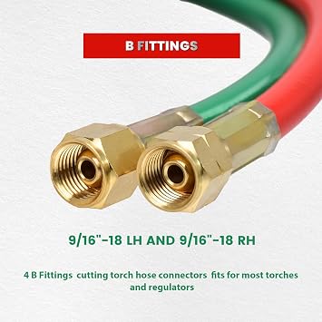 Oxygen Acetylene Hose,1/4 Inch 9/16-18 B Fittings Oxy Acetylene Cutting Torch Hoses,Welding Cutting Torch Twin Hose,300PSI (50FT)