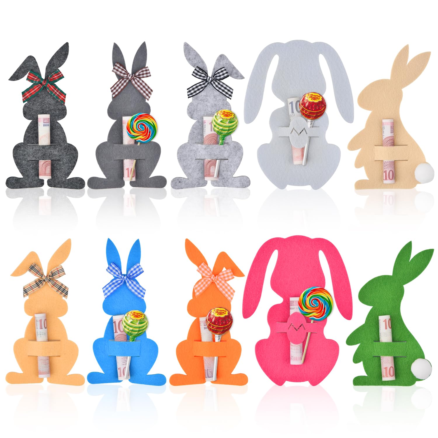 10 Stück Ostergeschenke Erwachsene/Kinder, Geldgeschenk Ostern Verpackung, Osterdekoration Filzmaterial-Ideal zum Verpacken von Ostergeschenken und Osternest-Hasendekorationen