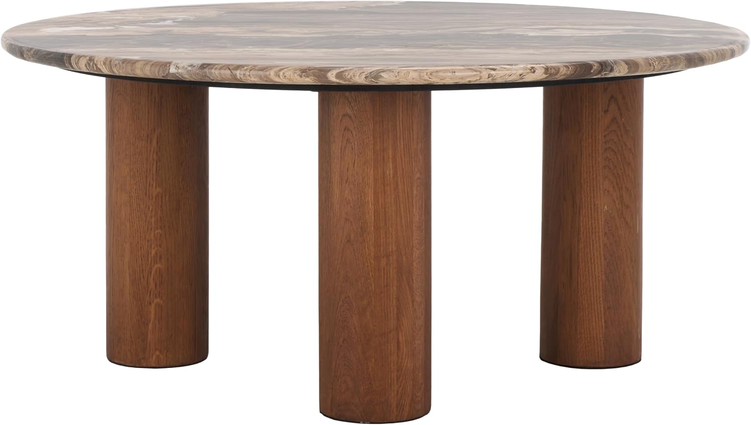SAFAVIEH Couture Collection Tylee Dark Brown/Walnut Solid Wood Round Marble Top Coffee Table
