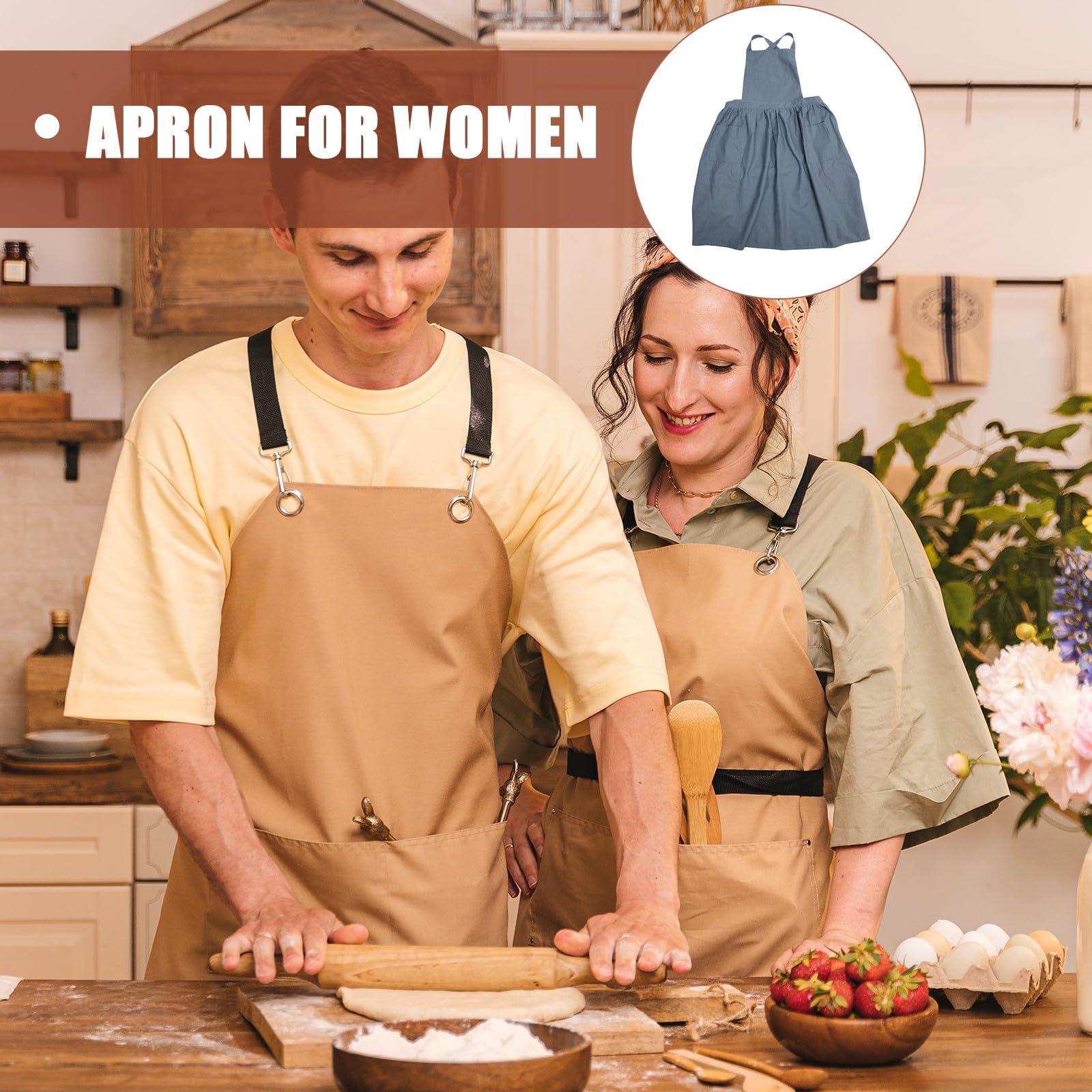 Mipcase Delantal de Algodón y Lino para Mujer Bolsillo Práctico Correa Ajustable para Cuello Tamaño Único Adecuado para Cocina Jardinería y Trabajo Doméstico
