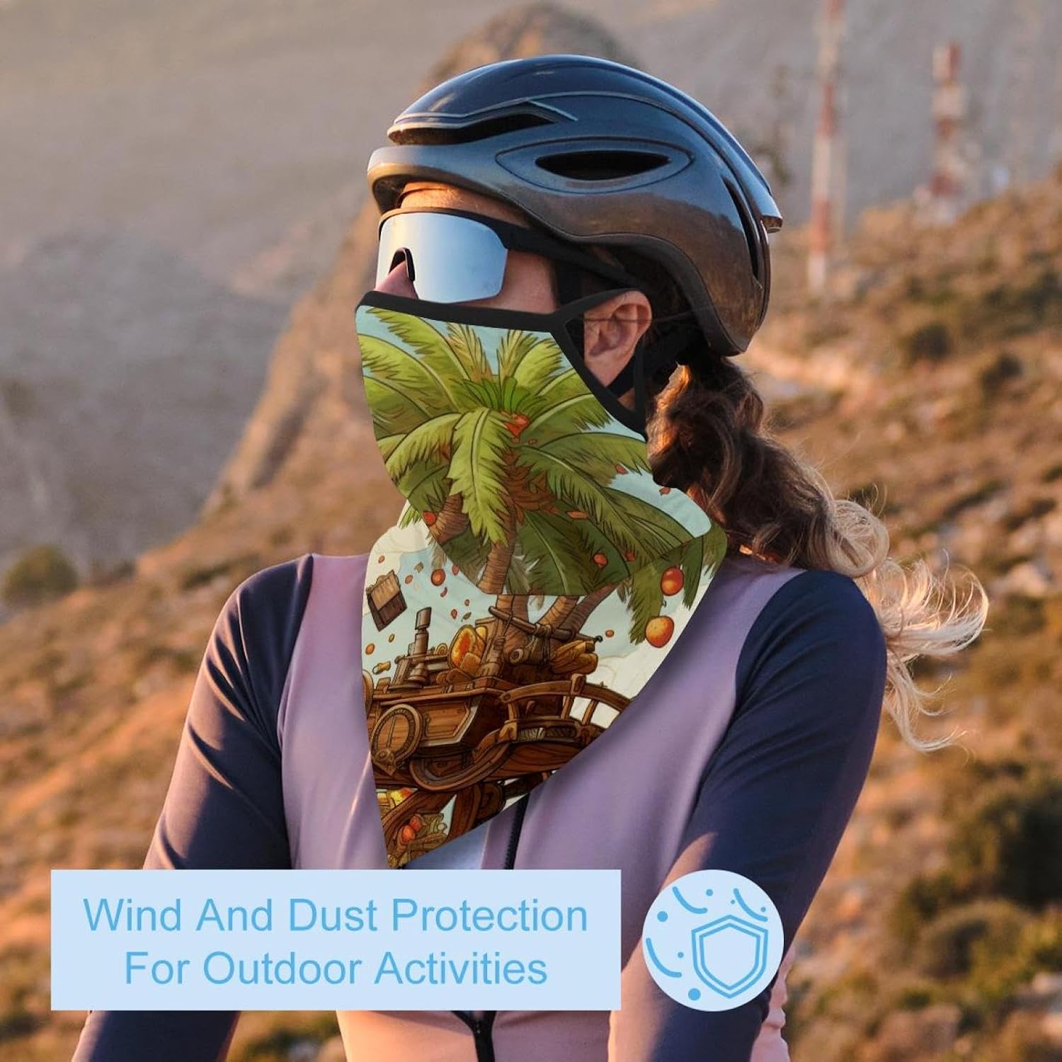 4 Pack Date Palms & Iftar Cannons Neck Gaiter Face Scarf Cover Sun Protection Balaclava Cloth Bandanas with Ear Loops