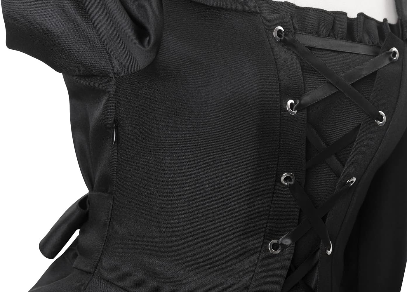 Vintage Gothic Medieval Black Hooded Dress Halloween Front Lace Up Flare Sleeve Costume Dress - Image 7