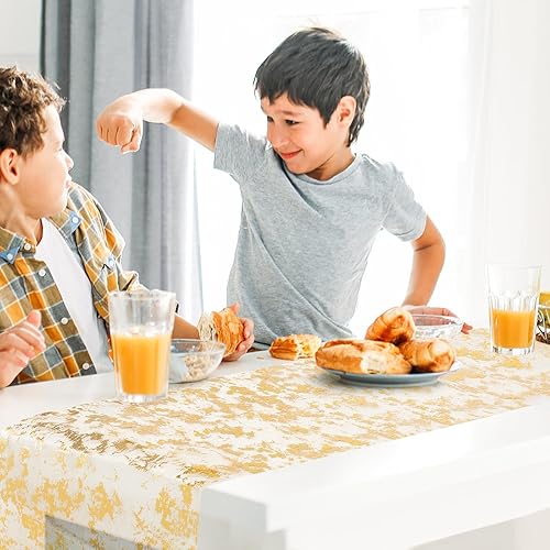 Miniatura 5 de Camino dorado para mesa, rollo de camino de mesa de malla fina metálica de lentejuelas de 11 x 108 pulgadas, camino de mesa dorado fácil de cortar