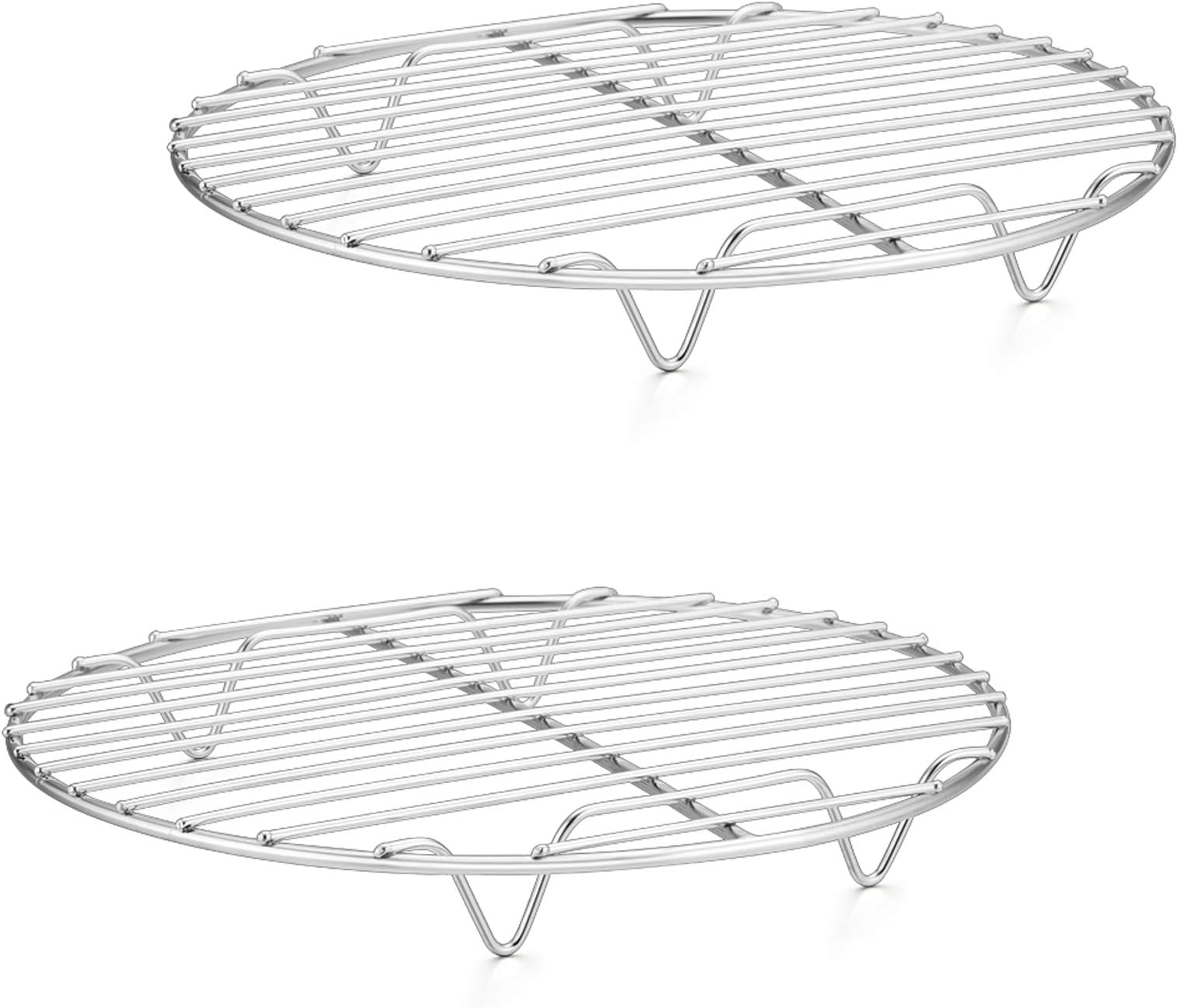 P&P CHEF 9 Inch Cooking Rack Round, Stainless Steel Round Rack for Cooking Cooling Steaming Baking, Fit Air Fryer Pot Pressure Cooker, 2 Pack -Oven Safe, Silver