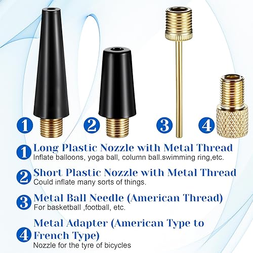 Miniatura 5 de TIESOME Kit de repuesto de 12 agujas de bomba de bola, agujas de bola para bomba de aire, accesorios de boquilla, inflador, adaptador de aguja para