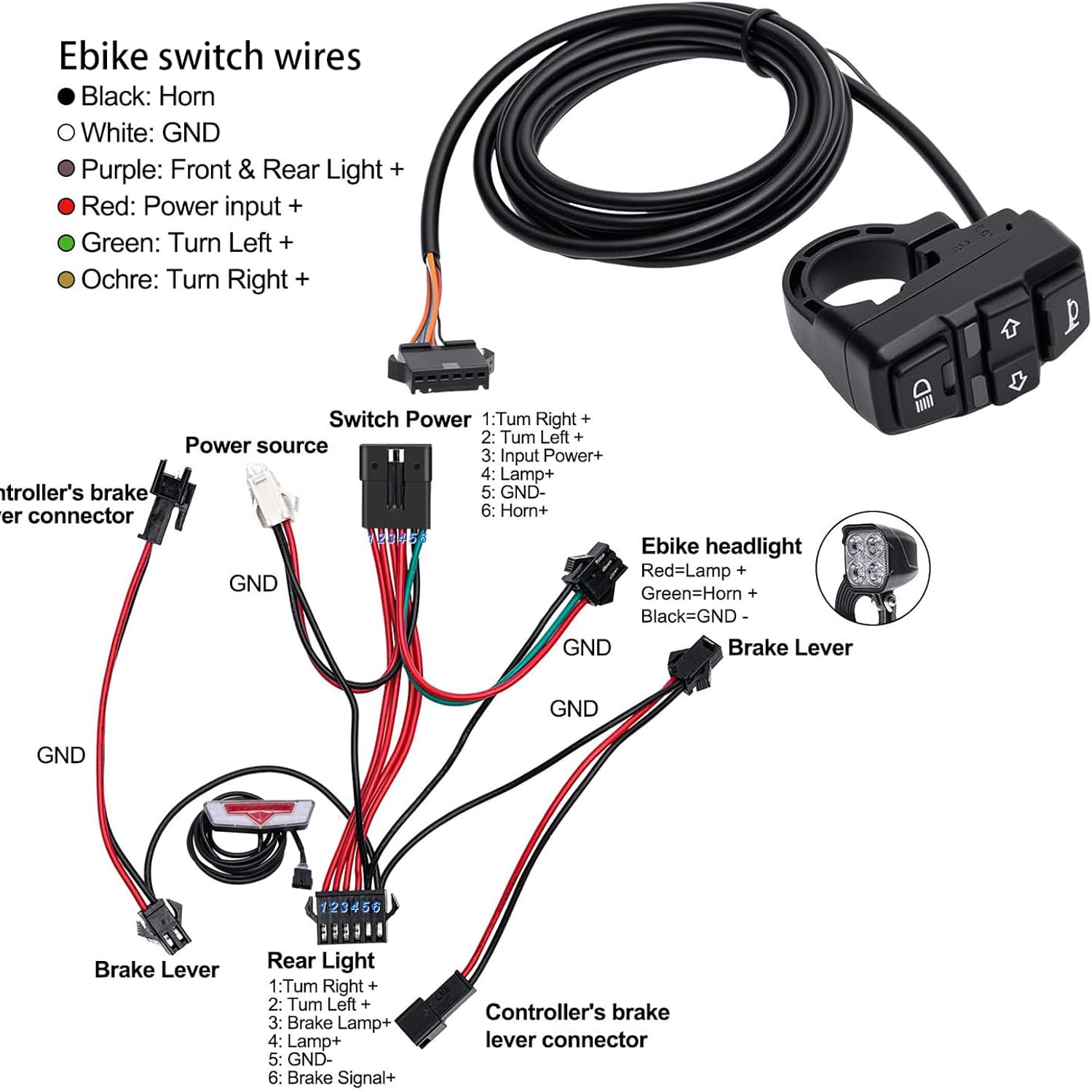 Ebike Light Kit, 24V 36V 48V Electric Bicycle Headlight & Taillight with Turn Signals, Super Bright Front Lamp 400 Lumens, Rear Light fits 80mm Rack