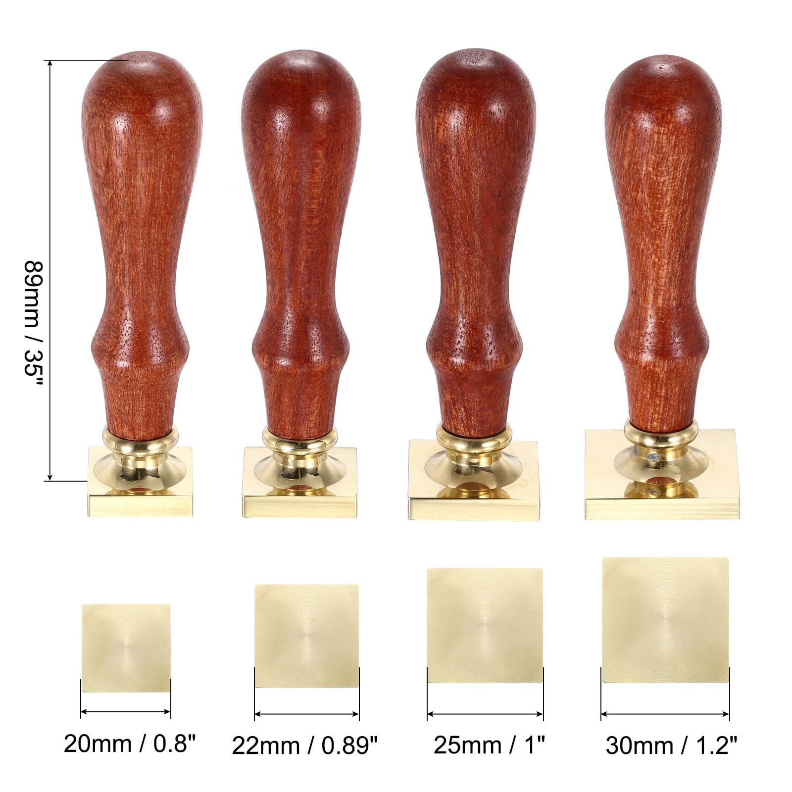 PATIKIL 20/22/25/30mm Square Blank Wax Seal Stamp 4 Pack Removable Brass Head Without Carving Wooden Handle for Envelope Invitation Wine Packing Gift Wrapping - Image 2
