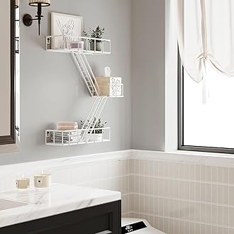 Fire Escape Wall Shelf with Baskets, 3-Tier Metal Fire Escape Ladder Shelf Wall Organizer, New York Inspired Decorative Shelf, White Floating Action Figurine Display Shelves for Bedroom, Home Décor.…