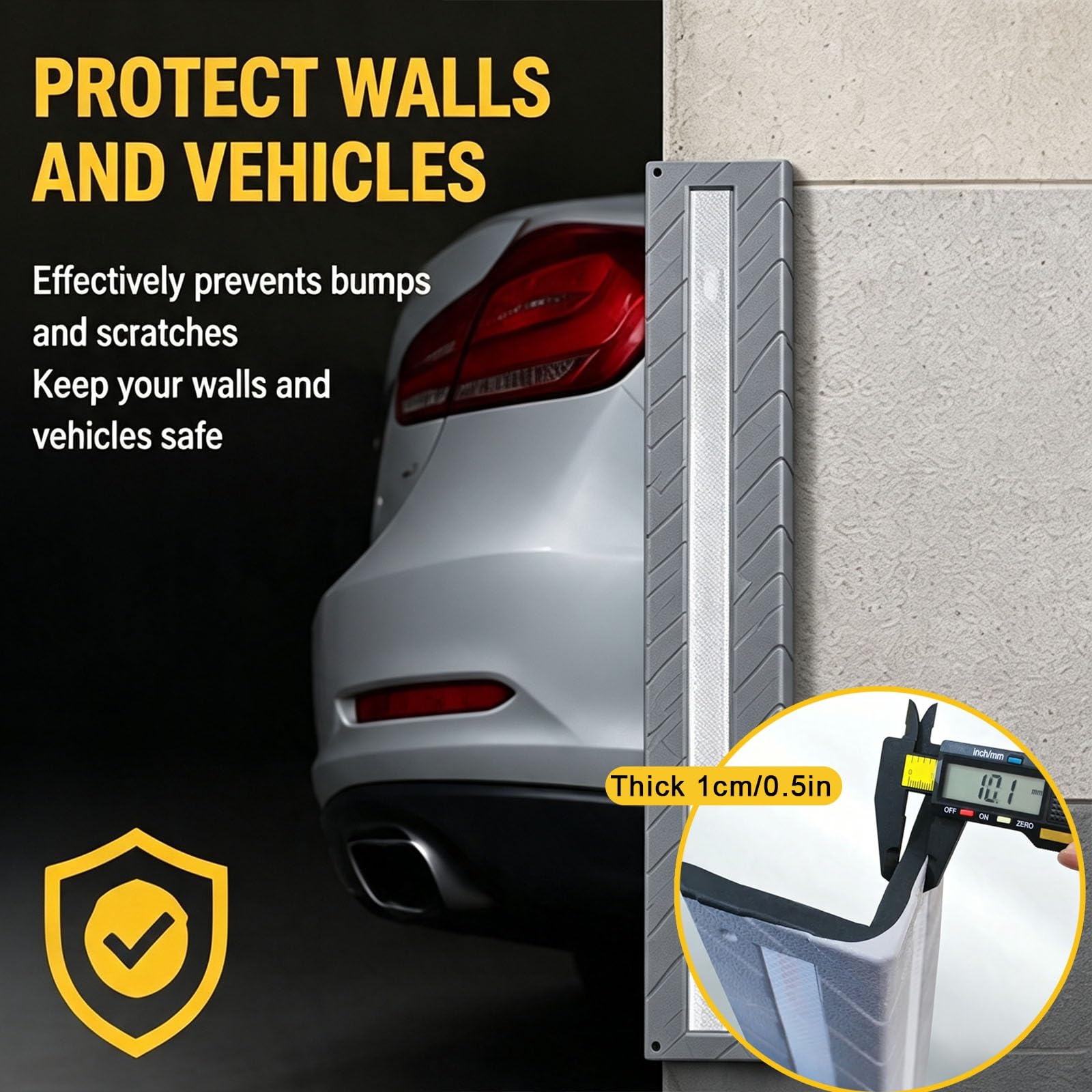 Paraspigoli Angolari, Gomma Sintetica, Pellicola Riflettente, Para Spigoli | Paracolpi Garage Auto da Muro, Profilo a L a 90°, 6 Tasselli a Espansione, per Garage/parcheggi/stabilimenti(Yellow)