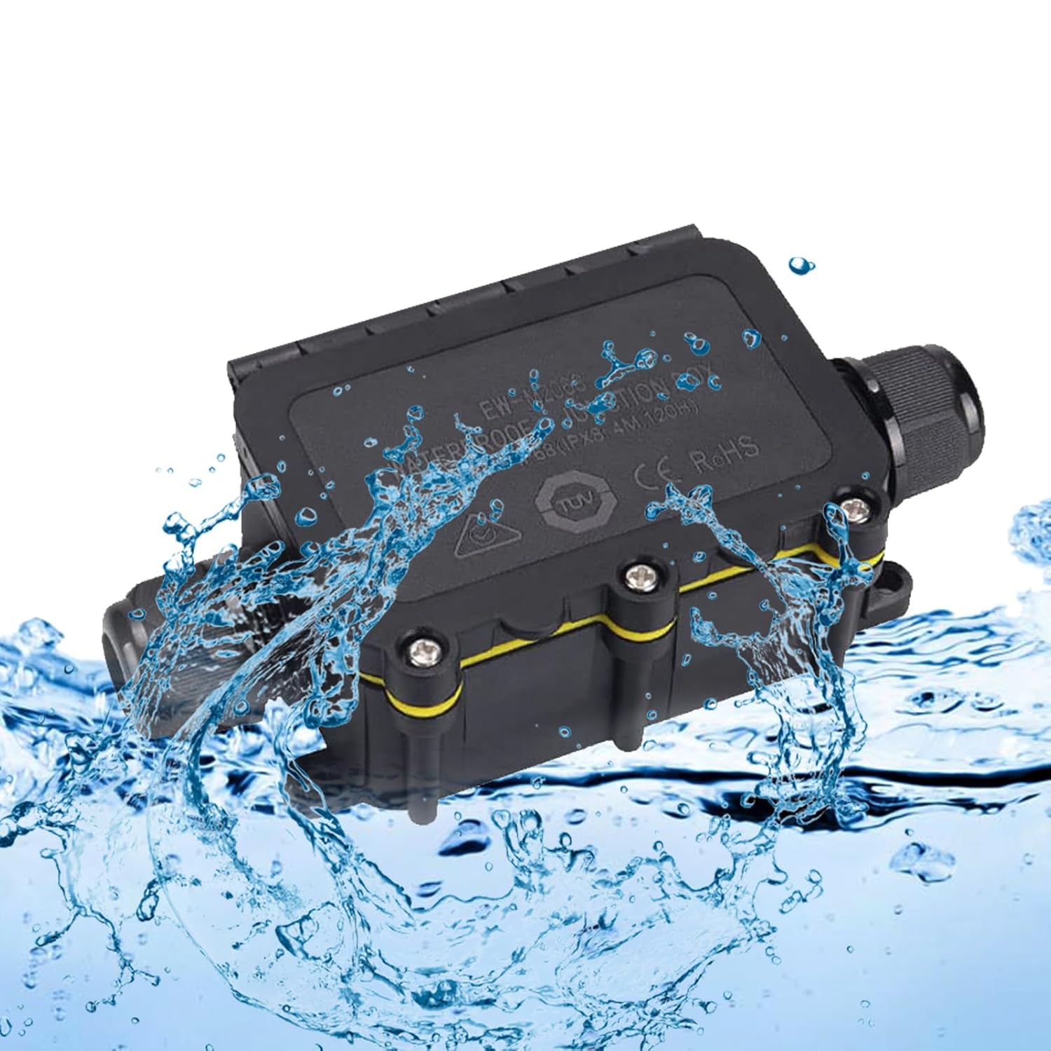 COMOPEZ 2Way Underground Electrical Junction Box IP68 Waterproof Plastic Black Junction Box with Three-Position Terminal Block for 5-9/9-12MM, 2Piece
