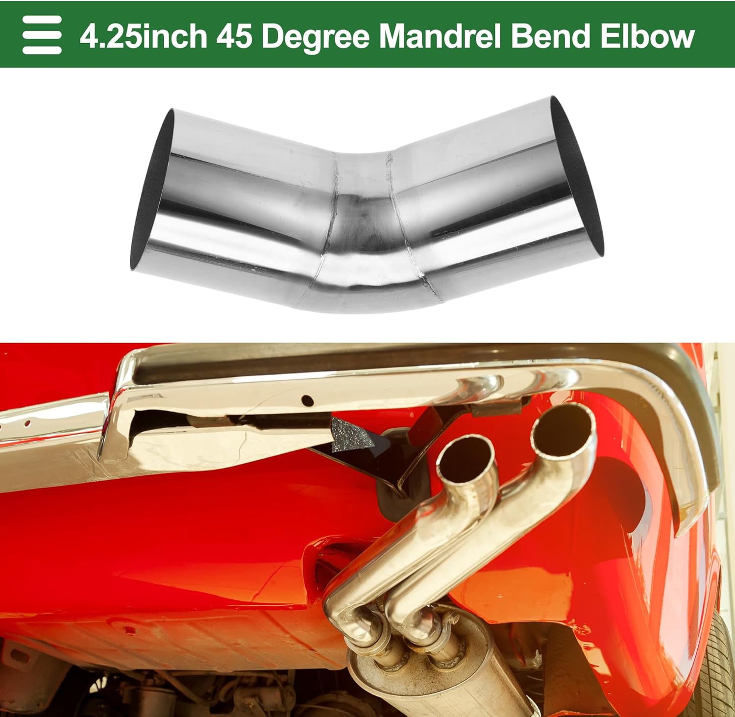 Motoforti 45 Degree 108mm/4.25" OD Mandrel Exhaust Pipe DIY Custom Car Modified Exhaust Pipe Tubing Piping 150mm/5.91" Length 304 Stainless Steel Silver Tone