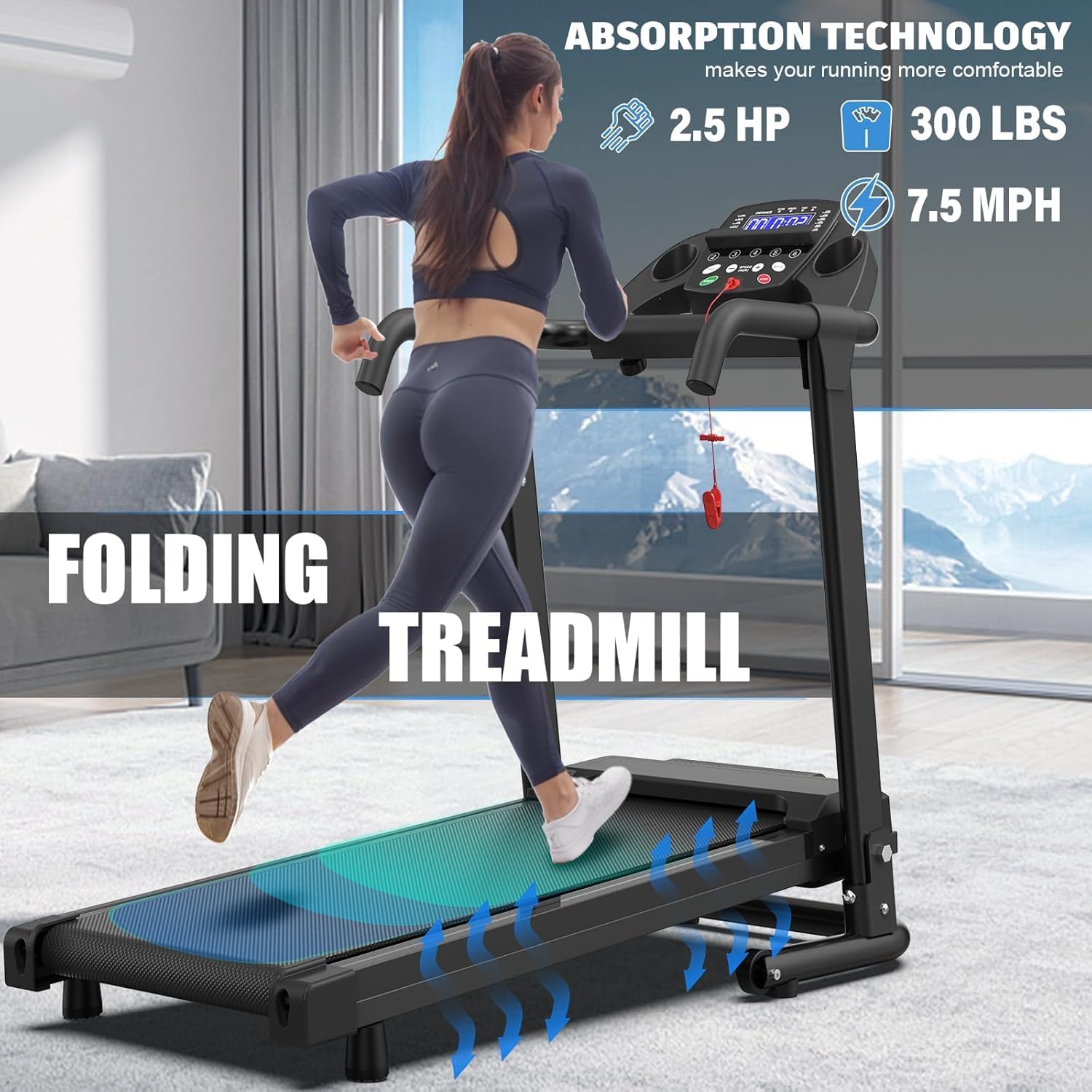 Treadmill for Home, Smart Electric Treadmill Folding Walking Pad with APP Control, 12 Programs, 2.5 HP Motor, 0.5-6.0 MPH Speed, 300 LBS Capacity, Phone Stand & Cup Holder image 3