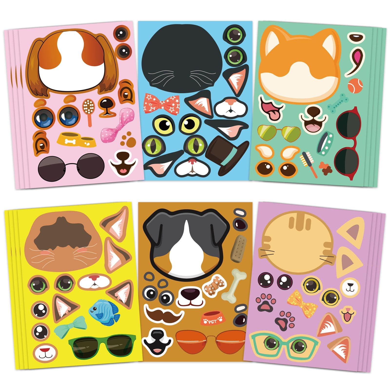 24 Sheets Dog and Cats Make-a-face Sticker Make Your Own Dogs and Cats Animal Mix and Match Stickers, Games School Activity Reward for Kids, Birthday Gift Party Favors Supplies Craft