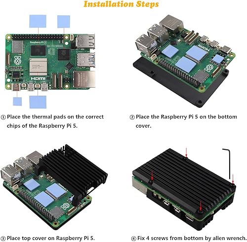 Miniatura 5 de ZDE - Carcasa de aluminio para Raspberry Pi 5, disipador de calor de refrigeración pasiva, carcasa metálica de disipación de calor para Raspberry Pi