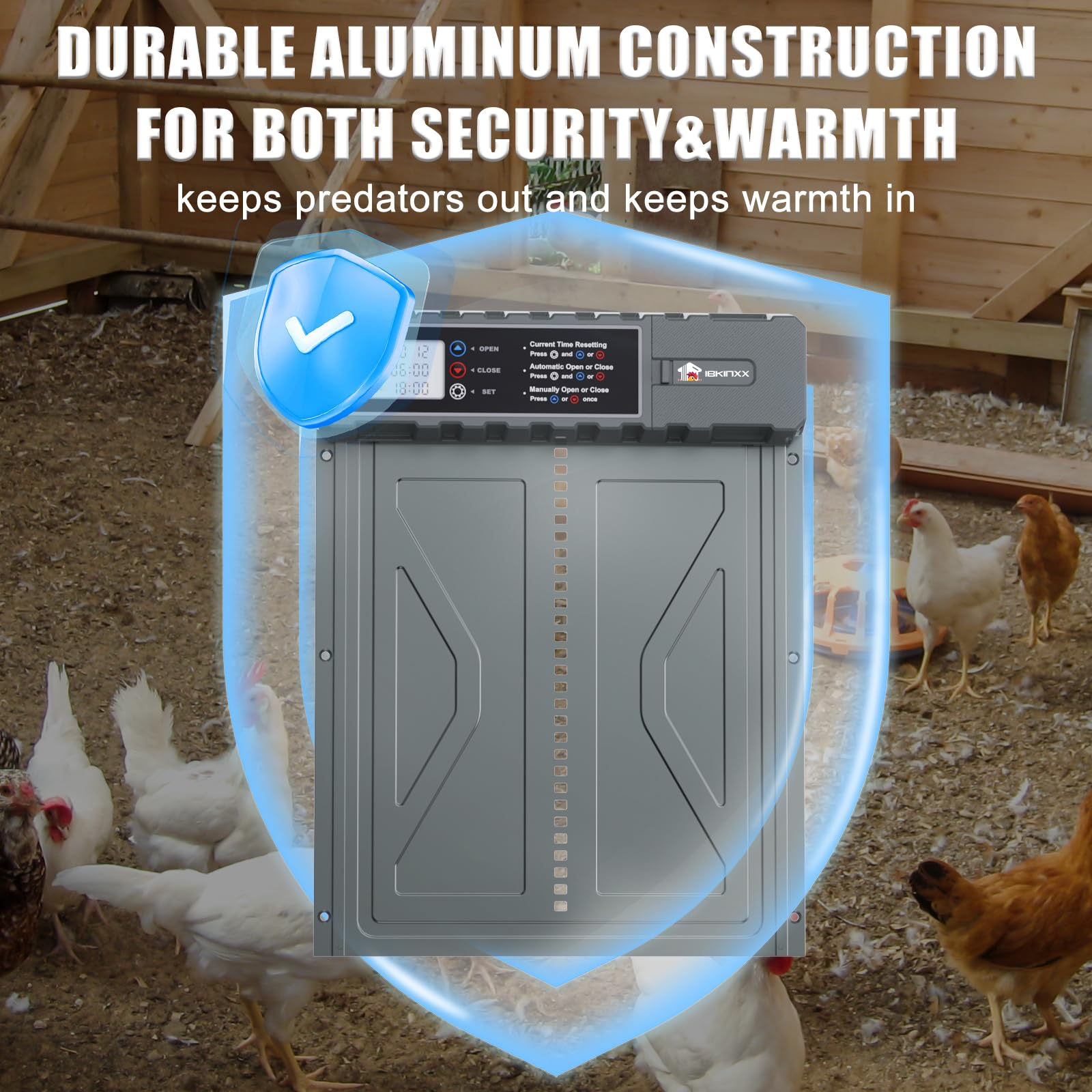 Puerta automática de pollo con energía solar antipellizcos