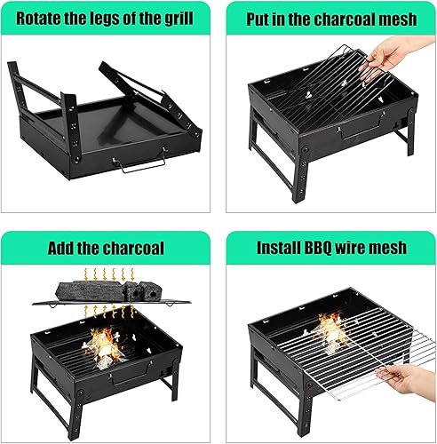 Miniatura 6 de Parrilla de Carbón Portátil Plegable para Barbacoa, Mesa de Barbacoa de Sobremesa para Exteriores de Acero Inoxidable Ahumador BBQ para Cocinar al