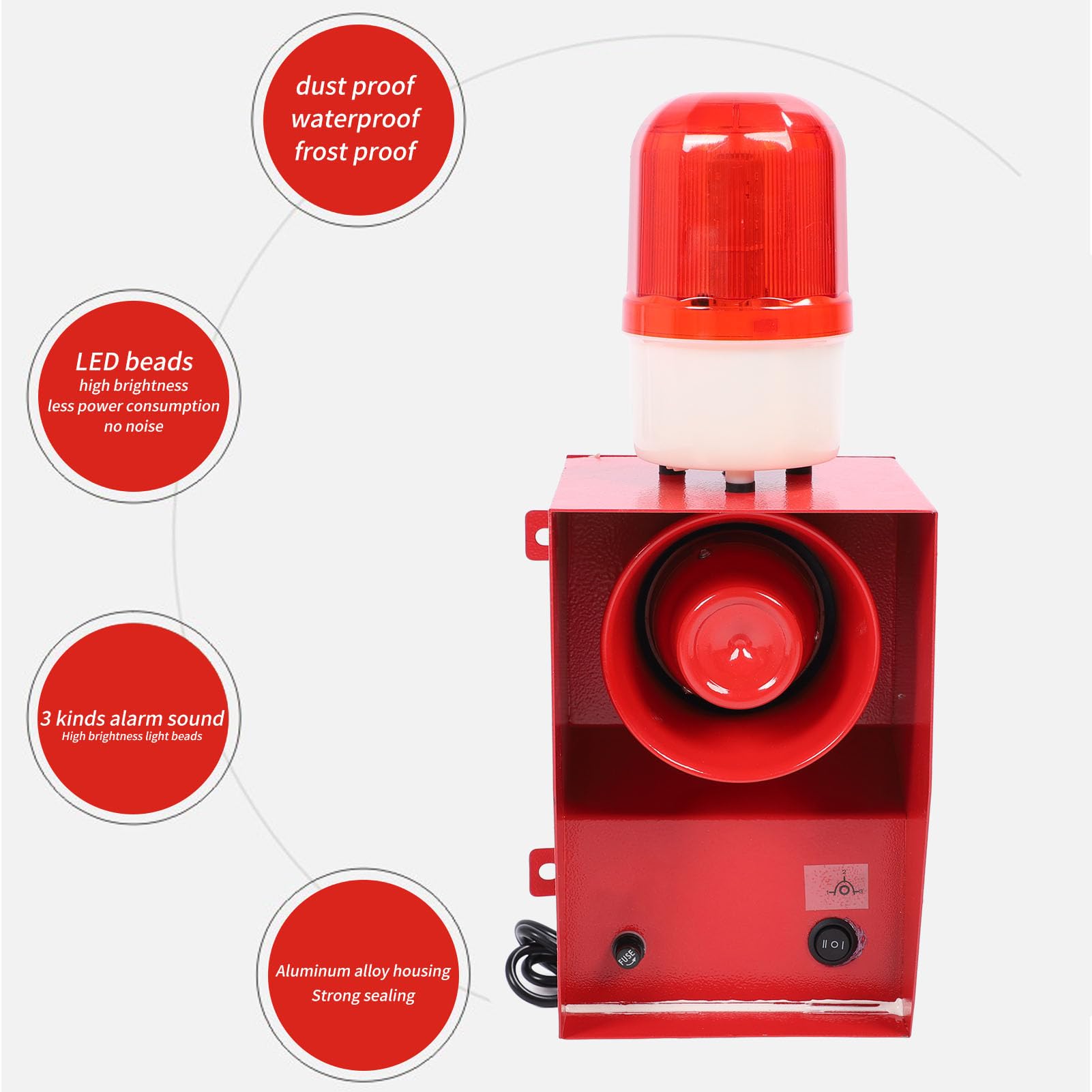 Alarma De Sirena Industrial, 120db Sonido Industrial Y Luz De Alarma Cuerno con Sonido Recordatorio De Ambulancia De Bomberos Luz Estroboscópica Intermitente De Emergencia a