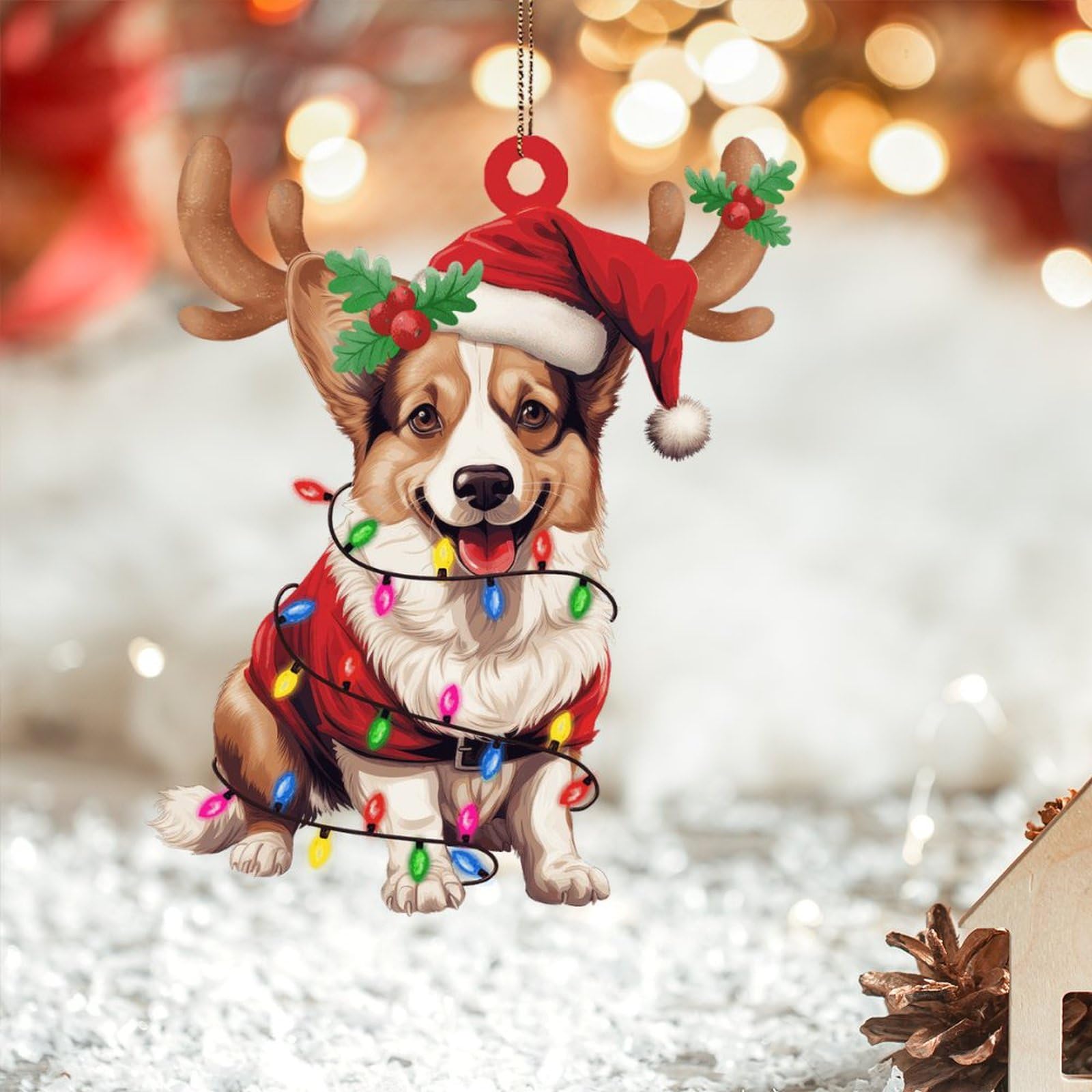 Dreamautumn Style-7 Cute Christmas Antlers Dog Cardigan Welsh Corgi Xmas Ornament 2D Acrylic Merry Christmas Ornaments - Doggy Keepsake In Memory Of Pet Dog Souvenir For Christmas Tree Seasonal Holiday Decoration