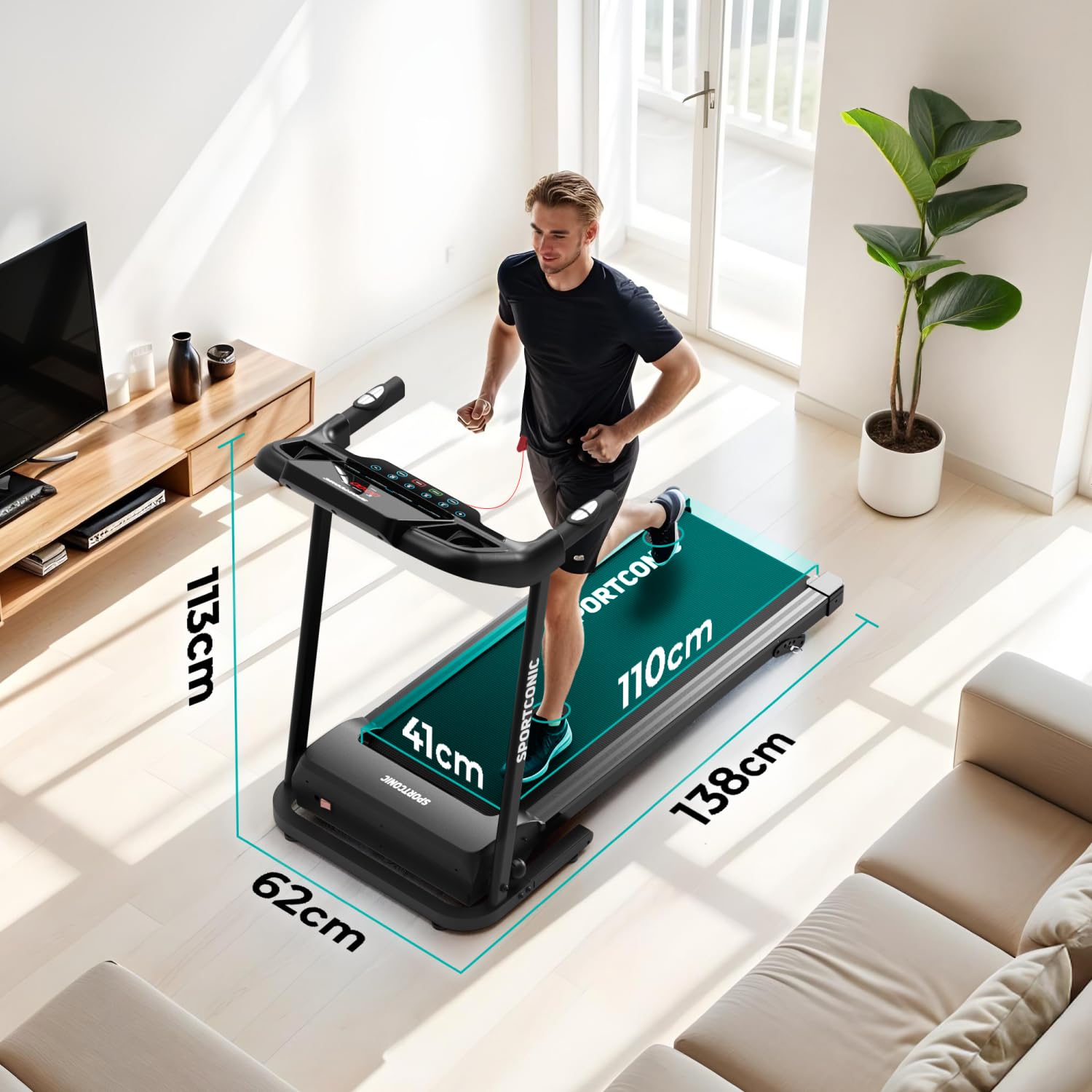 Sportconic Bieżnia Elektryczna 1-12KM/H | Bieżnia do Domu Składana | Bieżnia z Nachyleniem | Pod Biurkiem | Zestawie Uchwyt Na Tablet i Pilot (Bez maty ochronnej, 1-12 km/h (T140))