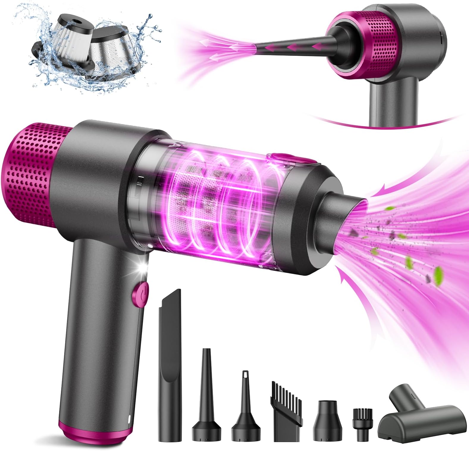 EYYA Handheld Car Vacuum Cleaner Cordless, 15000PA High Power Car Vacuum Cleaner & Air Duster, 4-in-1 Portable Mini with LED Light, Hand Held Vacuum Cleaner for Car Home Office