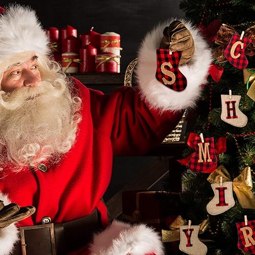 Miniatura 8 de Cartel de arpillera de Feliz Navidad, decoración navideña en forma de calcetín, decoración colgante para interiores y exteriores, decoraciones