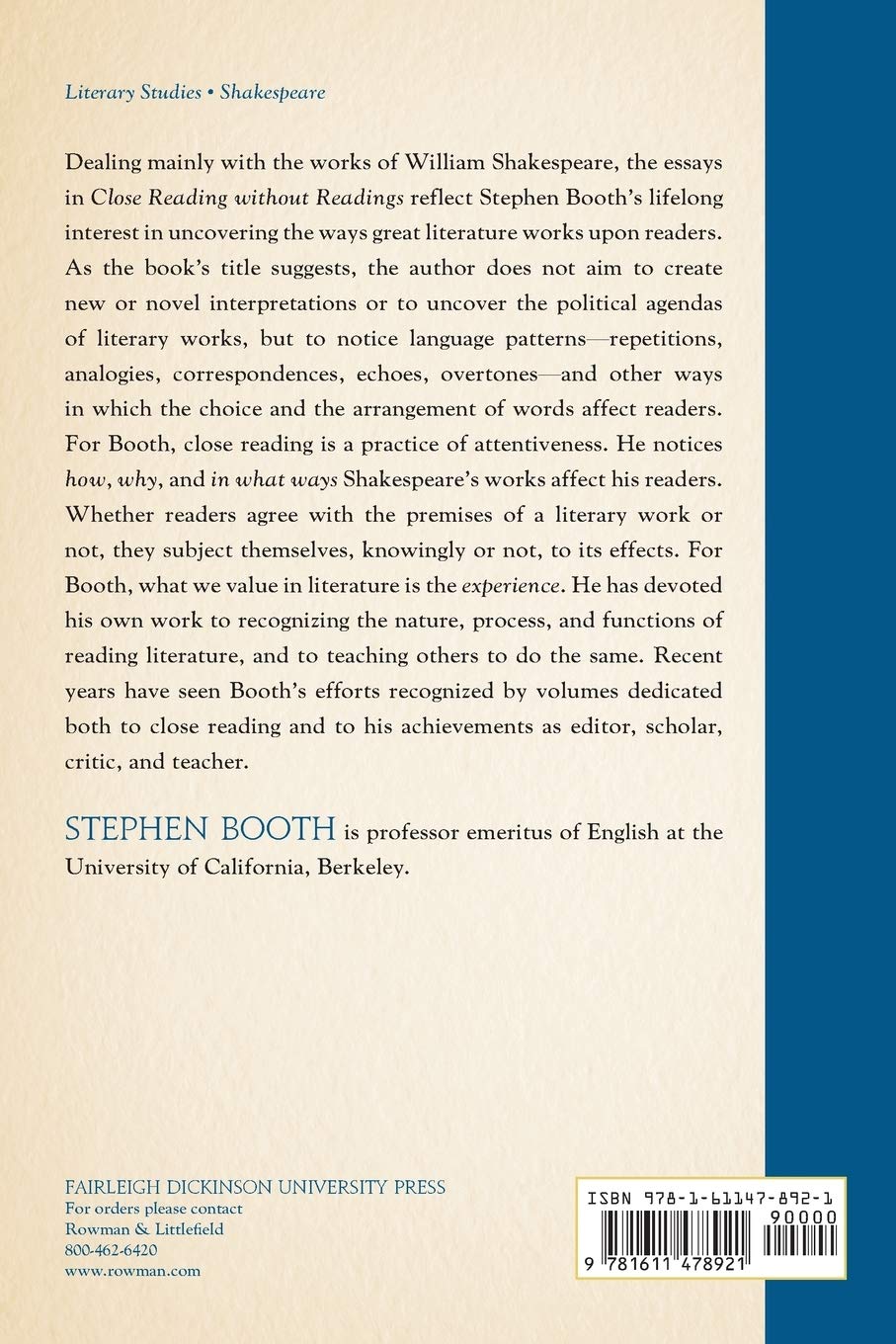 Close Reading without Readings: Essays on Shakespeare and Others