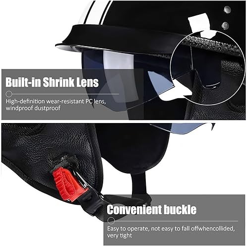 Miniatura 6 de Casco Moto Retro Vintage Jet Medio para Hombre y Mujer Adultos, DOT Homologado, Ventilación Dual, Visera Retráctil y Desmontable, Apto para Patinete