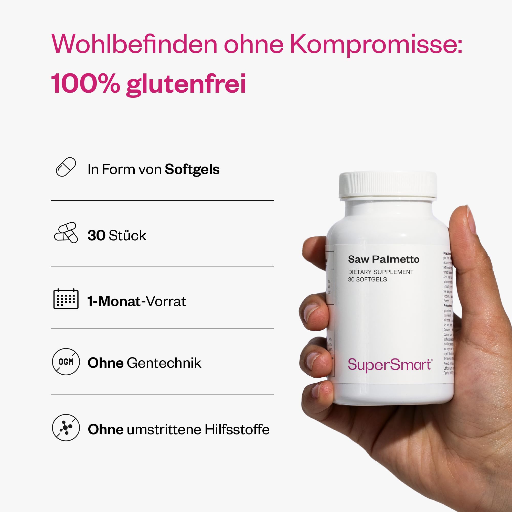 Sägepalme - Unterstützt die Erhaltung optimaler Prostatagesundheit - Fördert einen gesunden Harnfluss - Sägepalme Lipidosterol-Extrakt mit einem Anteil von 85% freien Fettsäuren - Von SuperSmart