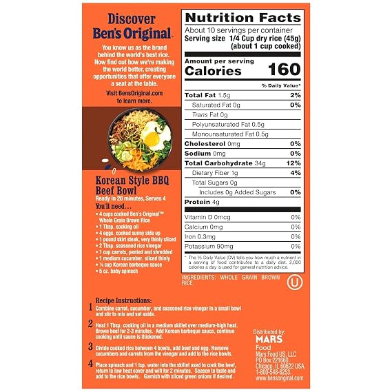 BEN'S ORIGINAL Whole Grain Brown Rice, Boxed Rice, 1 LB Box (Pack of 12)