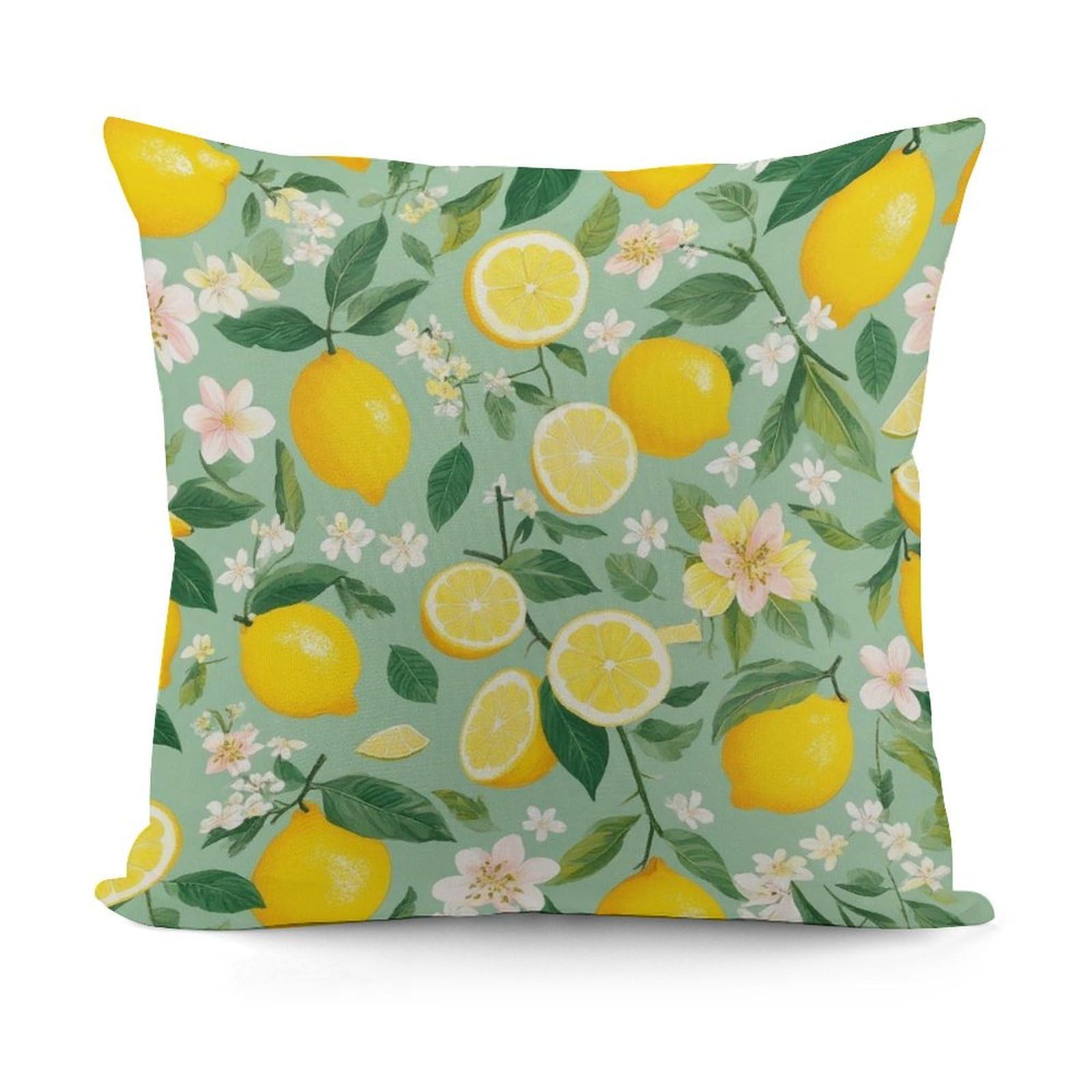Smazdfxx Picture(393) Pattern Decorative Throw Pillow Covers For Sofa Bedroom Living Room Pillow Shell Lemon Tree Leaves Tropical Flowers Floral