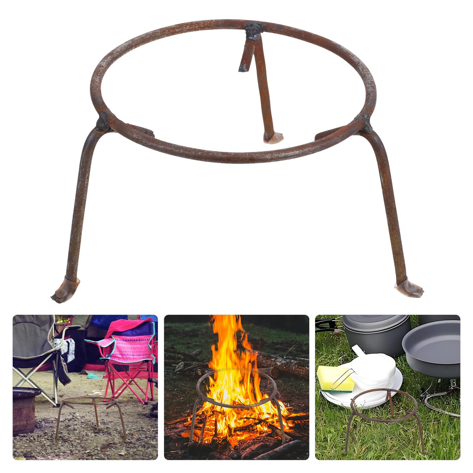 iplusmile Soporte Metálico para Wok para Cocina de Camping, Trípode Pequeño Portátil de Acero Redondo para Exteriores, Rejilla Resistente para Fogata y Barbacoa al Aire Libre