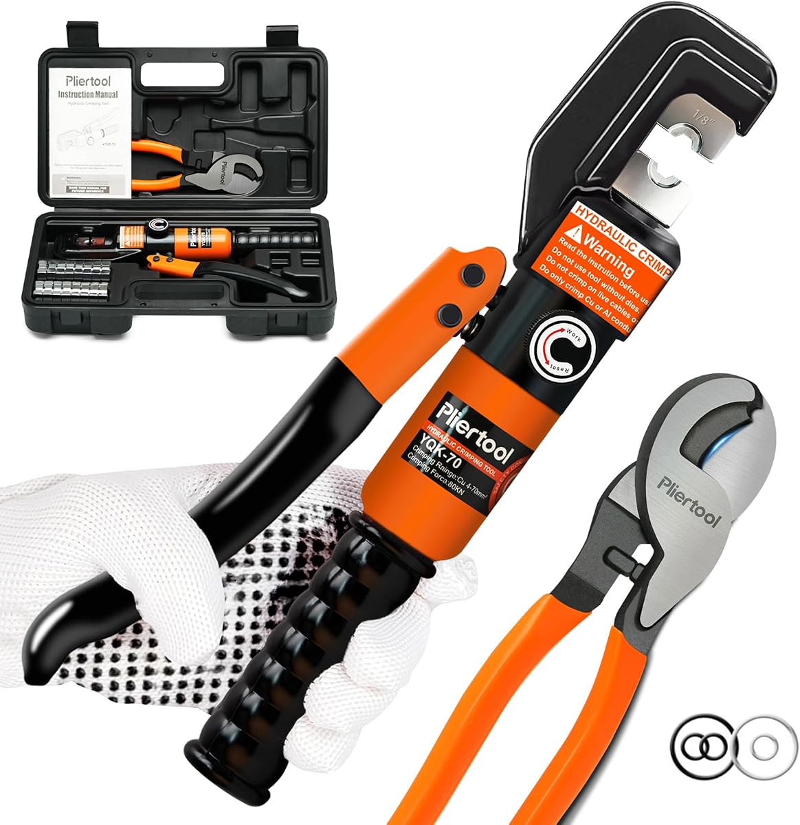 Hydraulic Battery Cable Crimpers 10 Tons 12‑2/0 AWG Stainless Steel Railing | Hydraulic Crimper Tool with Dual Blade Weir Cutter Spring Loaded Handle 9 Dies 12-2/0 AWG 1/8 Stainless Steel Railing