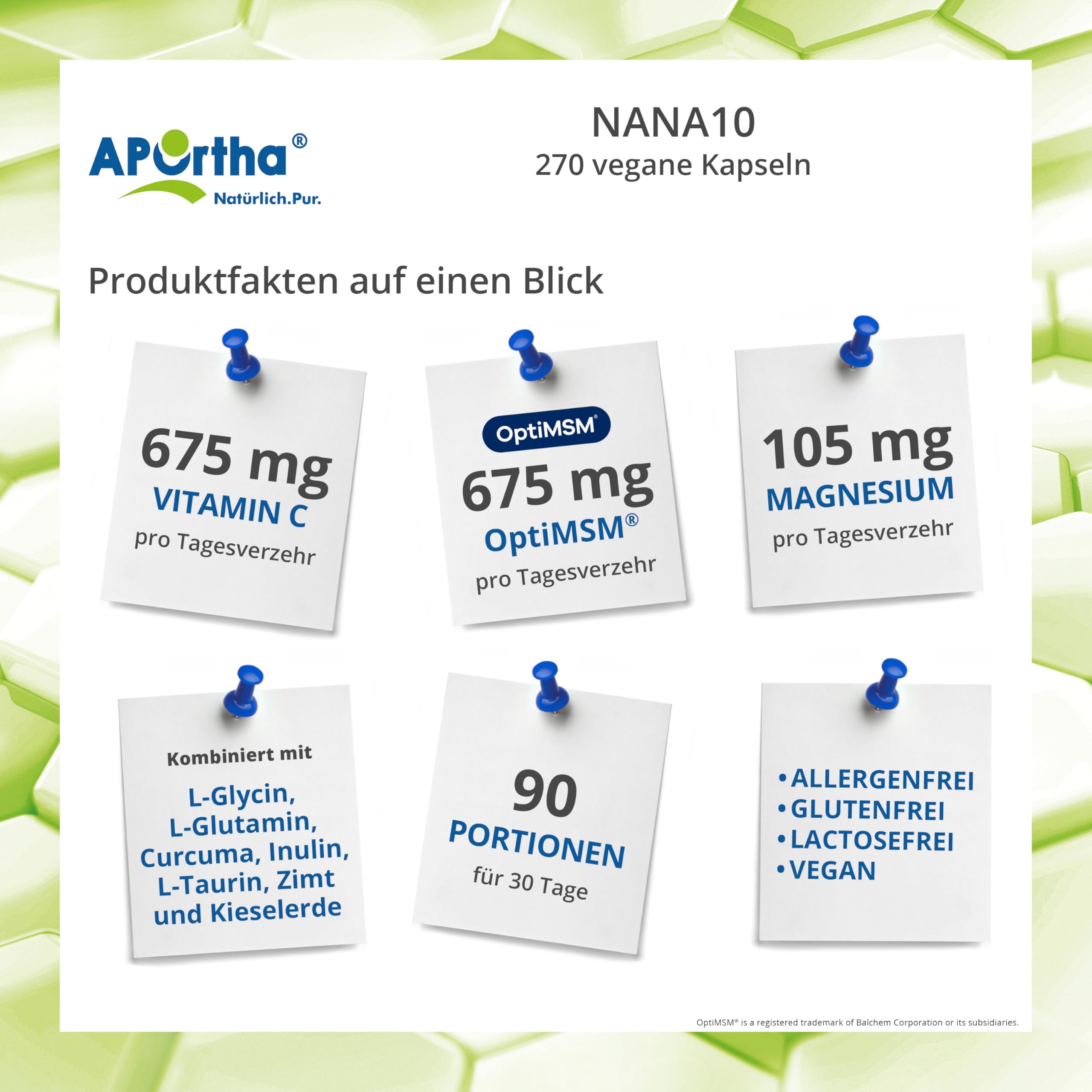 APOrtha® NaNa10 270 vegane Kapseln, Rezeptur von Dr. von Helden mit 10 Komponenten, mit Vitamin C und Magnesium sowie L-Glycin, 270 Kapseln für 30 Tage, glutenfrei, allergenfrei, laktosefrei