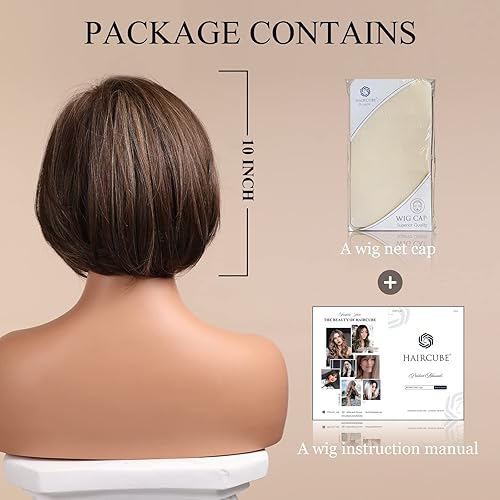 Miniatura 7 de HAIRCUBE - Peluca de tono rubio cenizo para mujer, cabello corto estilo Bob, con partido de lado, atado a mano, largo hasta el hombro, peluca