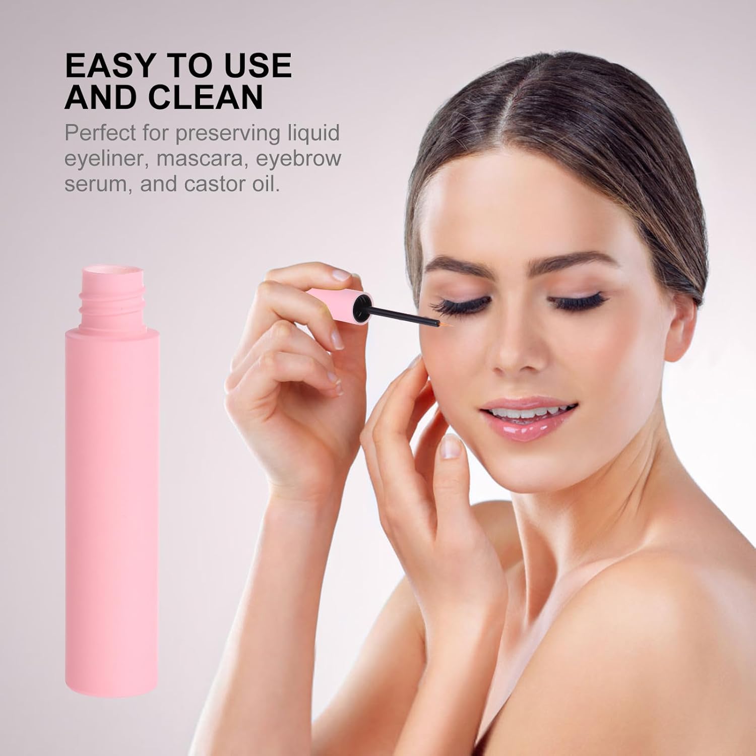 LALAFINA 30Pcs Plastic Empty Eyeliner Tube 10ml Pink Vials Bottles Refillable Eyeliner Brush Applicator for Diy Eyelash Growth Oil,Eye Gloss Liquid